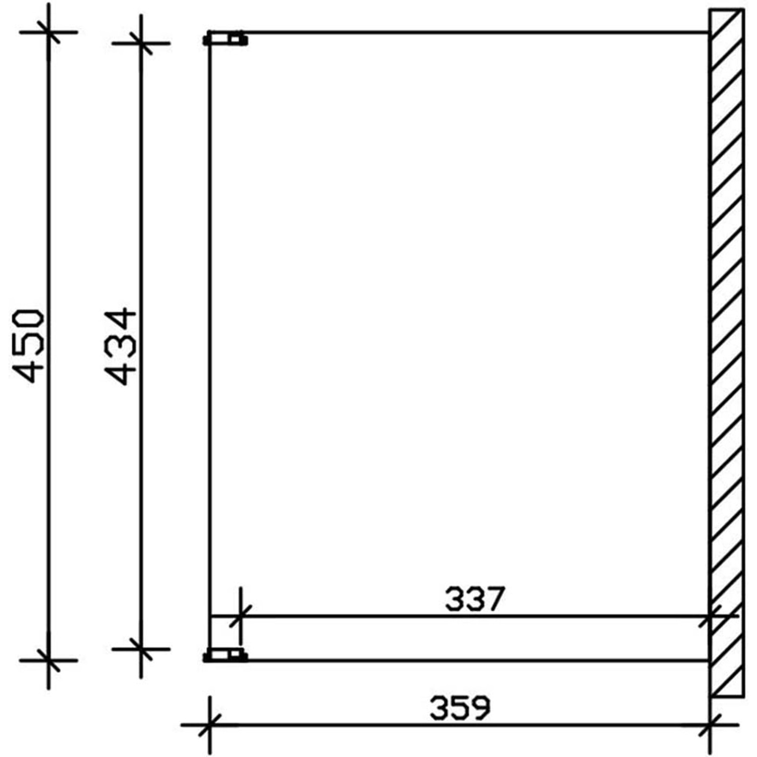 Skizze Terrassenüberdachung Novara 450x359cm, Schiefergrau, Maße und Details.