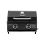 Kompakter schwarzer Taino Gas-Tischgrill mit 2 Edelstahlbrennern, Reglern und Thermometer. Ideal für Camping & Balkon.