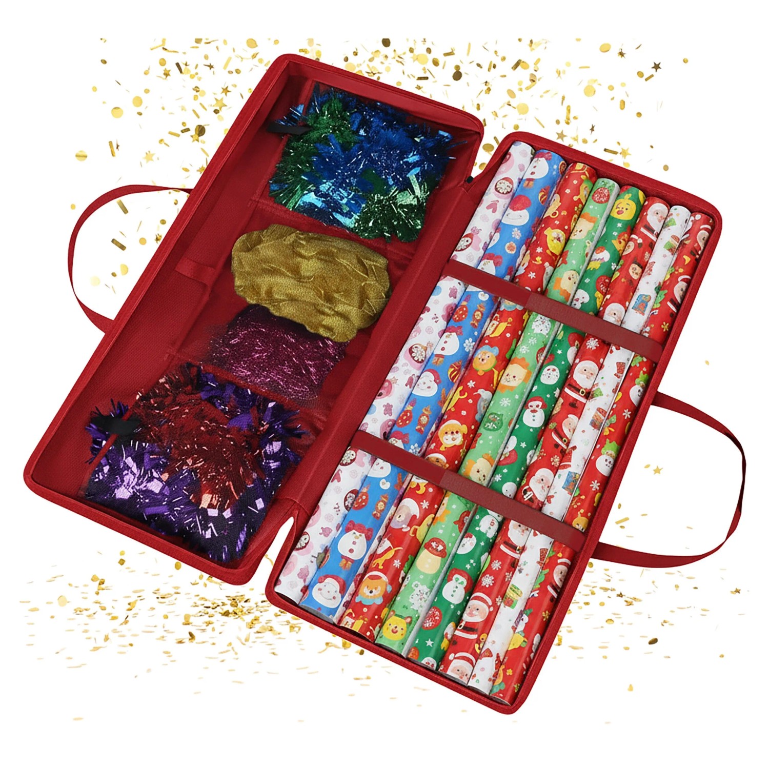 Relaxdays Geschenkpapier Aufbewahrung Polyester Kunststoff Rot Staubgeschützt 34 cm x 82 cm x 13 cm 400 g