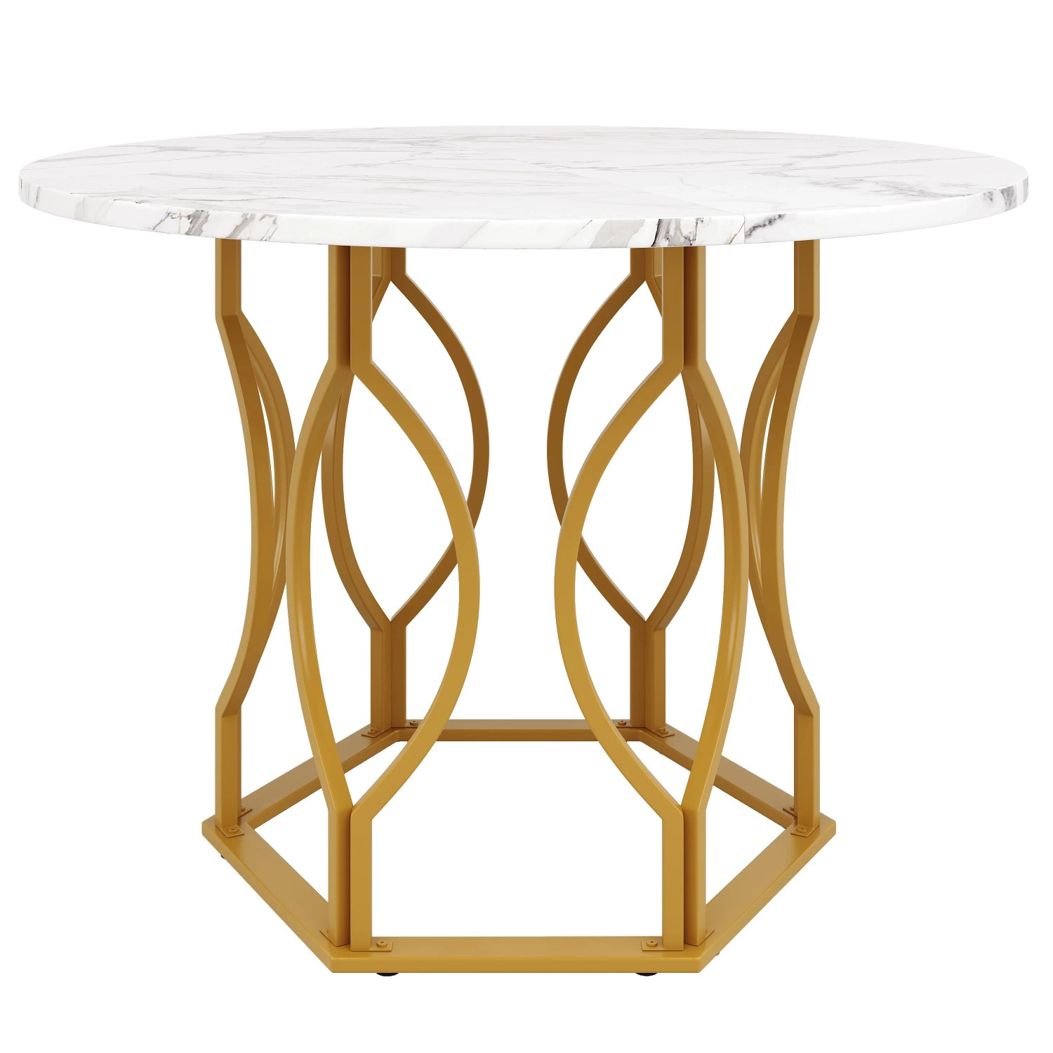 okwish Esstisch Rund Küchentisch für Esszimmer/Wohnzimmer 100 × 100 cm Gold/Weiß