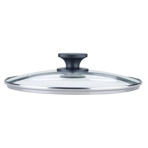 Fackelmann Pfannendeckel aus Glas, 28 cm, mit Edelstahlrand und schwarzem Griff.