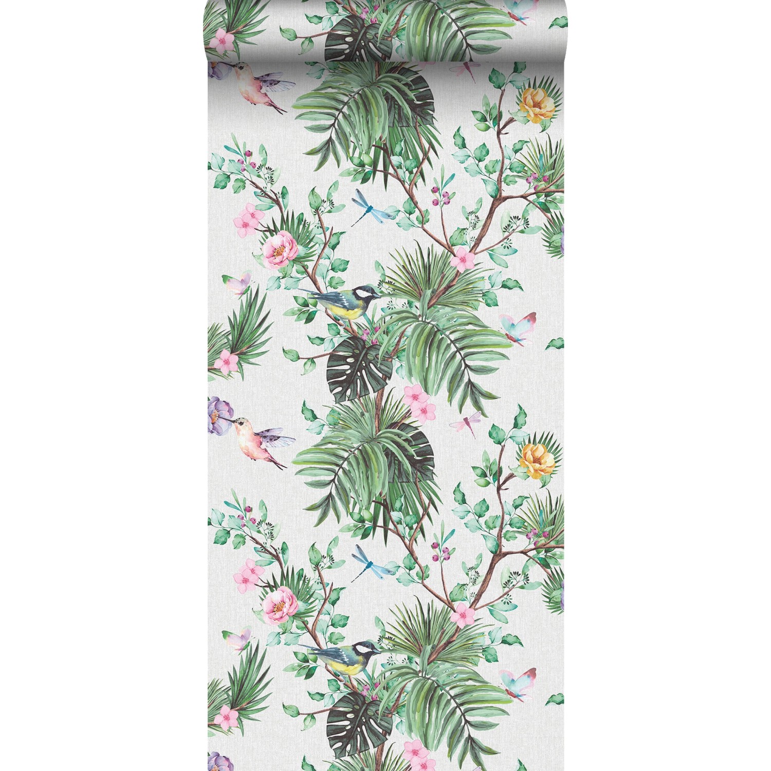 Sanders & Sanders Tapete Tropische Dschungelblätter Und Paradiesvögel Grün günstig online kaufen