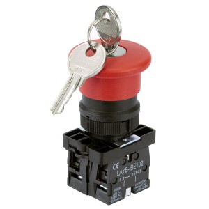 Sintron Not-Aus Schalter mit Schlüssel, roter Knopf, schwarzes Gehäuse.