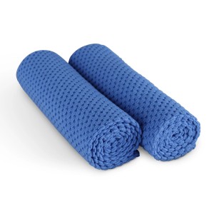 Zwei blaue Bestlivings Microfaser Geschirrtücher, 60x40 cm, gerollt.