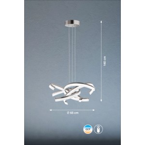 Moderne LED-Pendelleuchte Sund von Fischer & Honsel, weiß-nickel, 3400 lm, dimmbar.