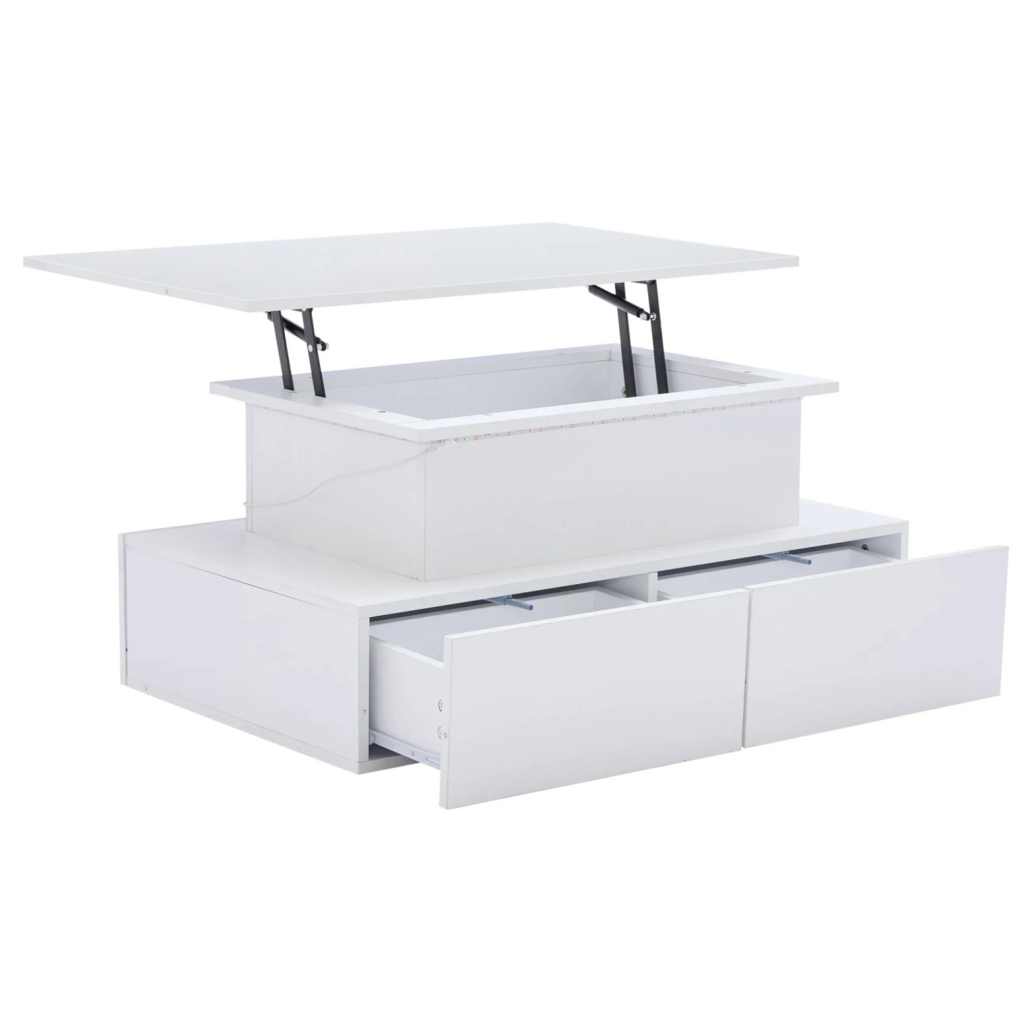 Okwish Couchtisch Mit Led-Beleuchtung/4 Schubladen Beistelltisch Hochglanz 90 × 55 Cm Weiß
