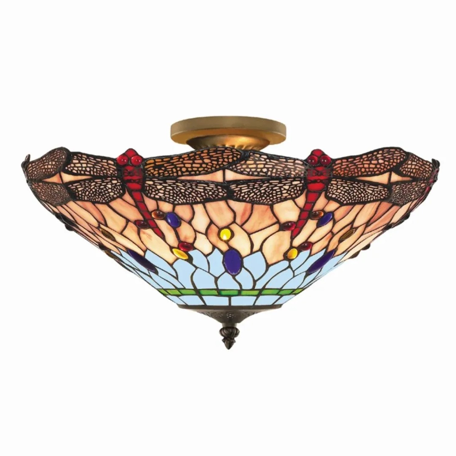 Bunte Tiffany Deckenlampe mit Libellen-Motiv, Ø 40cm, aus Glas und Metall für Wohnzimmer & Flur.