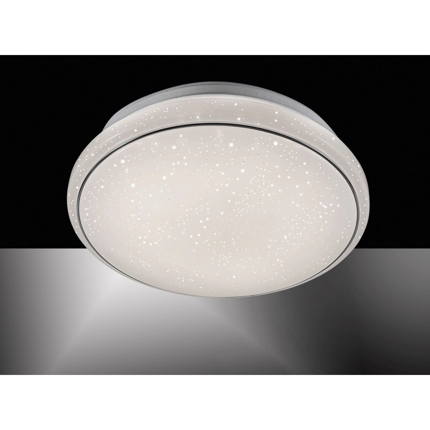 Weiße LED-Deckenleuchte Jupiter Ø 35 cm mit Sternenhimmel-Optik für Innenräume.