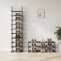 Schwarzes Metall Schuhregal mit 10 Ebenen und ein kürzeres Regal, gefüllt mit Schuhen. Flexibles Stecksystem für Flur.