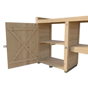 GH Killarney PT 235Nat: Pflanztisch aus naturbelassenem Holz mit Regalen und abschließbarer Tür.