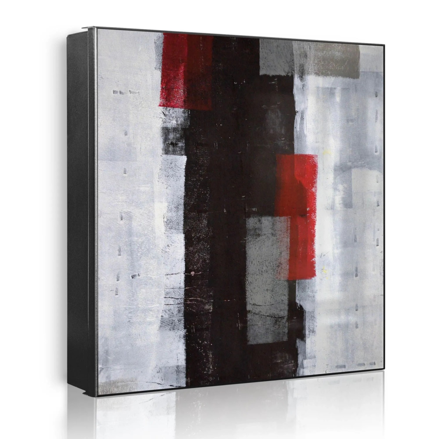 Banjado Großer Schlüsselkasten Metall 30x30cm Schwarz Scharnier Links 50 Haken Beschreibbar Magnetisch Motiv Abstrakt Rot