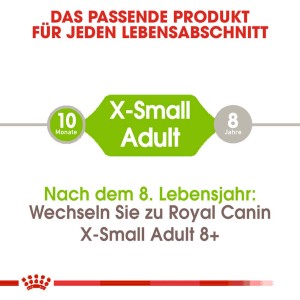 Royal Canin X-Small Adult: Trockenfutter für sehr kleine Hunde, geeignet ab 10 Monaten.