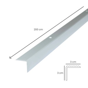 Dalsys Treppenkantenprofil aus Alu Silber, L-förmig, 200 cm lang, mit geriffelter Oberfläche und Befestigungslöchern. Für Laminat & Parkett.