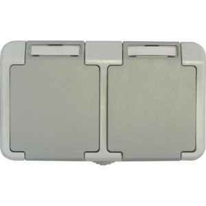 ASS AP/FR Feuchtraum-Steckdose, 2-fach, waagerecht, IP54, grau.