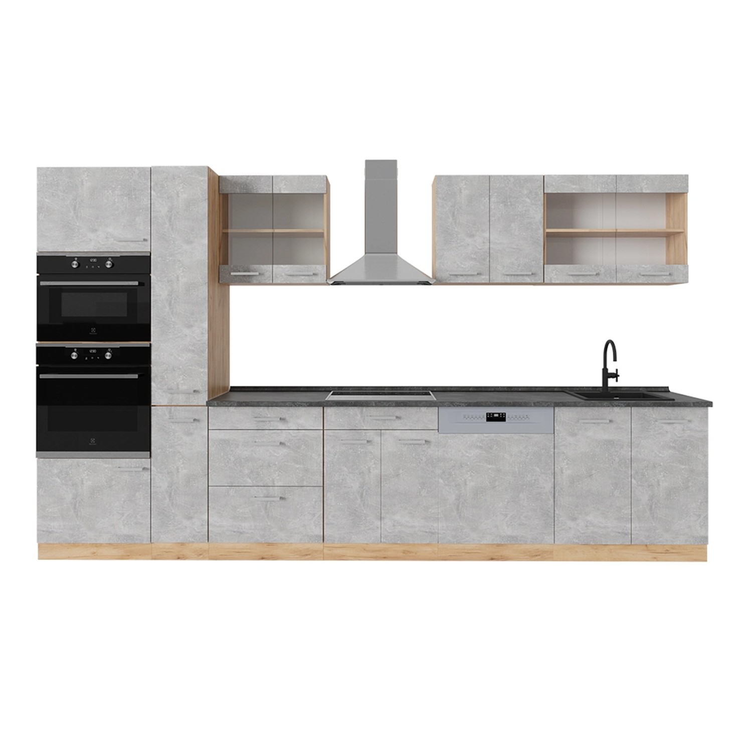 Vicco R-Line Küchenzeile Beton/Goldkraft Eiche 350 cm AP Anthrazit günstig online kaufen