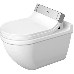 Weißes Duravit Wand-WC Starck 3 mit Spülkasten und WC-Sitz.