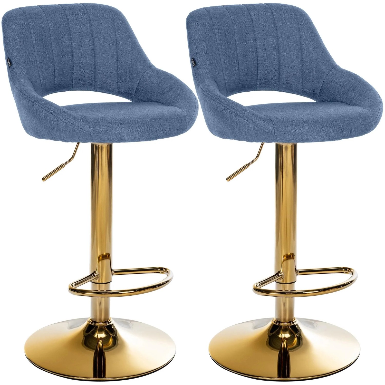CLP 2er Set Barhocker Milet Stoff Metall Gold/Blau