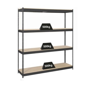 PROREGAL Schwerlastregal Wood Beast mit 4 Ebenen, anthrazit. Fachlast 500 kg.