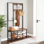 Songmics Garderobe mit Spiegel, Bank, Schuhregal und 9 Haken in Braun-Schwarz.