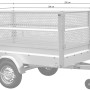 Stema Basic 750 Anhänger mit Gitteraufsatz und Zubehör, Maße eingezeichnet.