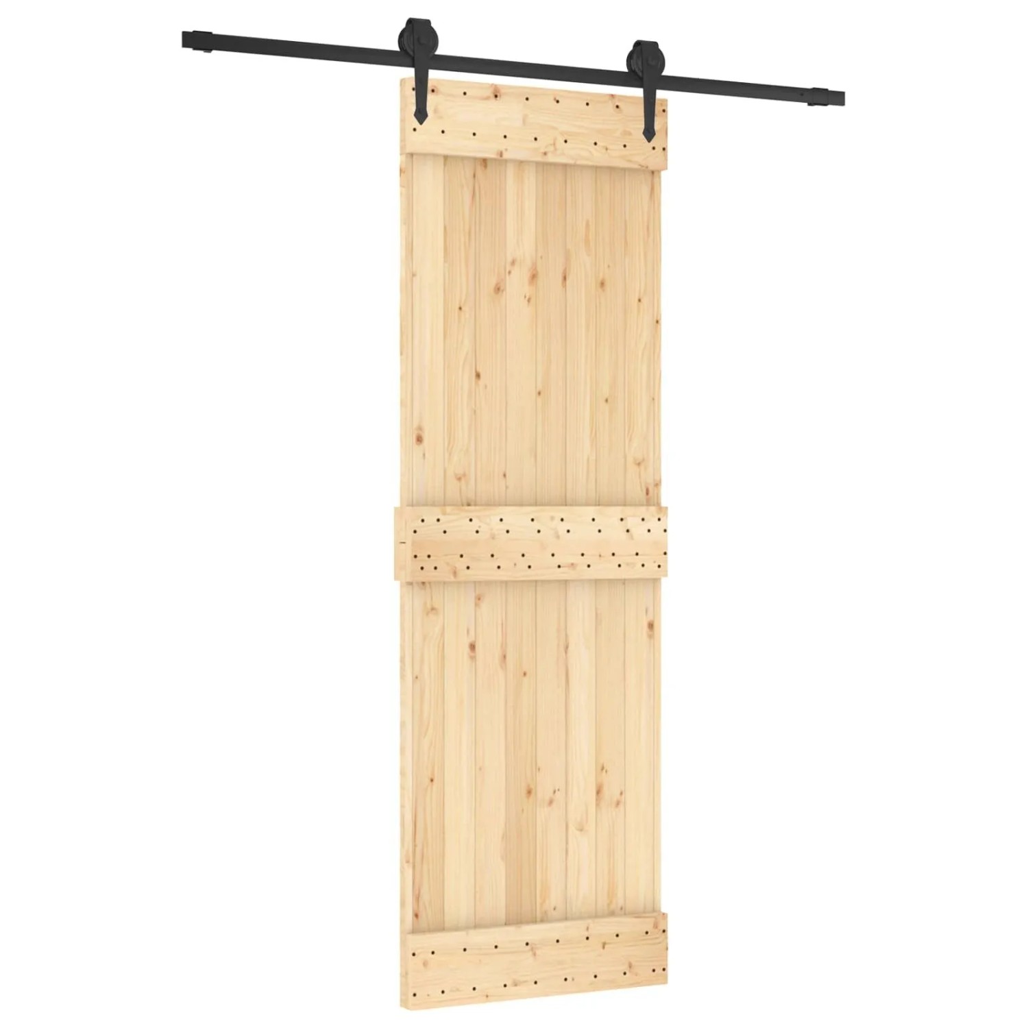 vidaXL Schiebetür Natur und Schwarz 70 x 210 cm Massivkiefer 3445121