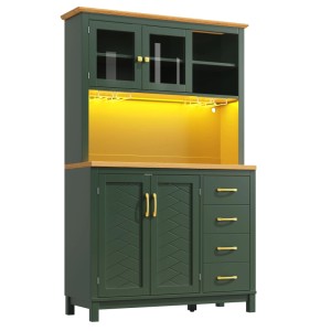 Merax Buffetschrank 105.5x40x180cm  LED-Lichtleiste  Getränkehalter  4 Türen Grün/Schwarz/Weiß