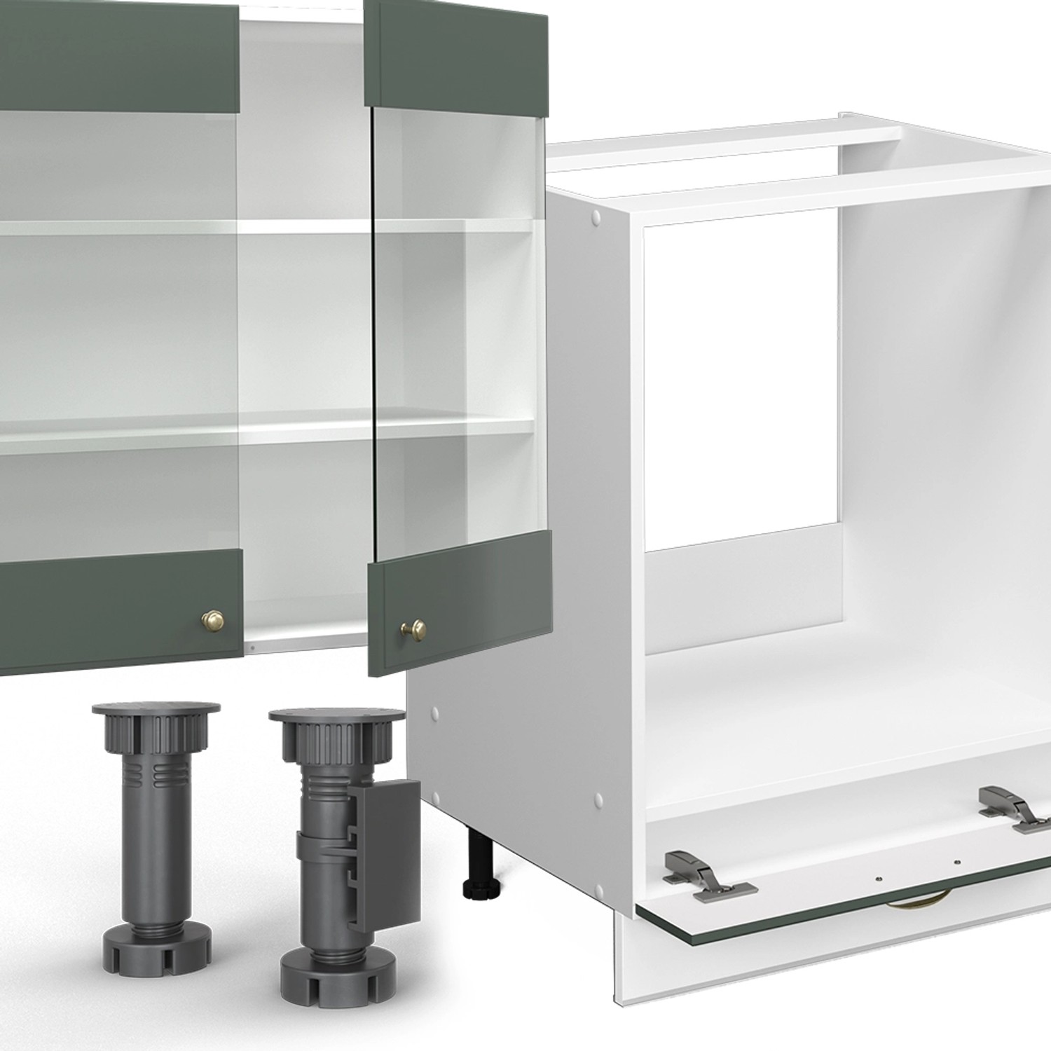 Vicco Fame-Line Küchenzeile in Grün-Gold/Weiß, 300 cm, ohne Arbeitsplatte. Landhausstil.