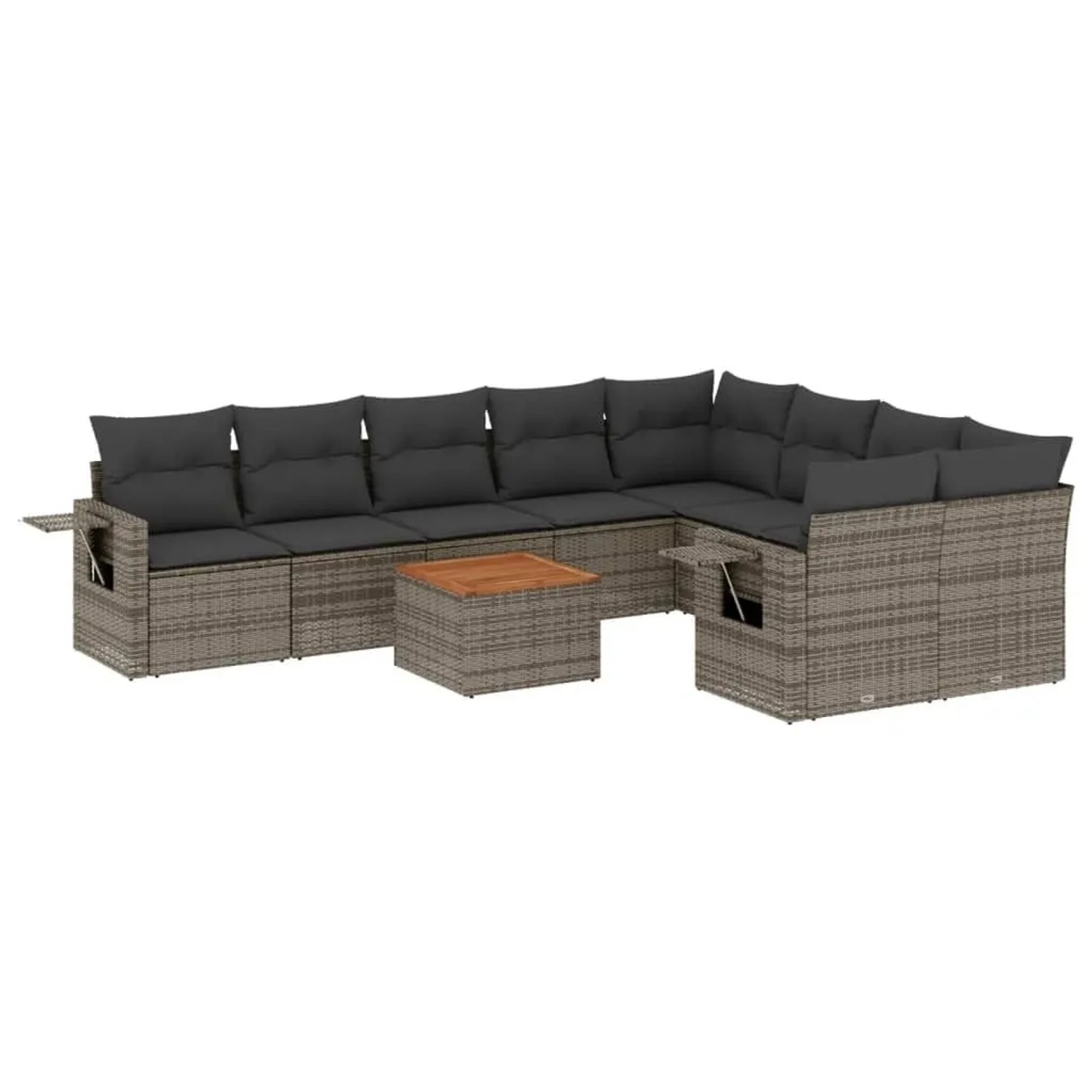 vidaXL 10-Tlg Garten-Sofagarnitur mit Kissen Grau Poly Rattan 3224723
