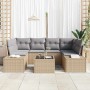 Beiges 7-teiliges Garten-Sofa-Set aus Poly Rattan mit Tisch für Terrasse und Garten.