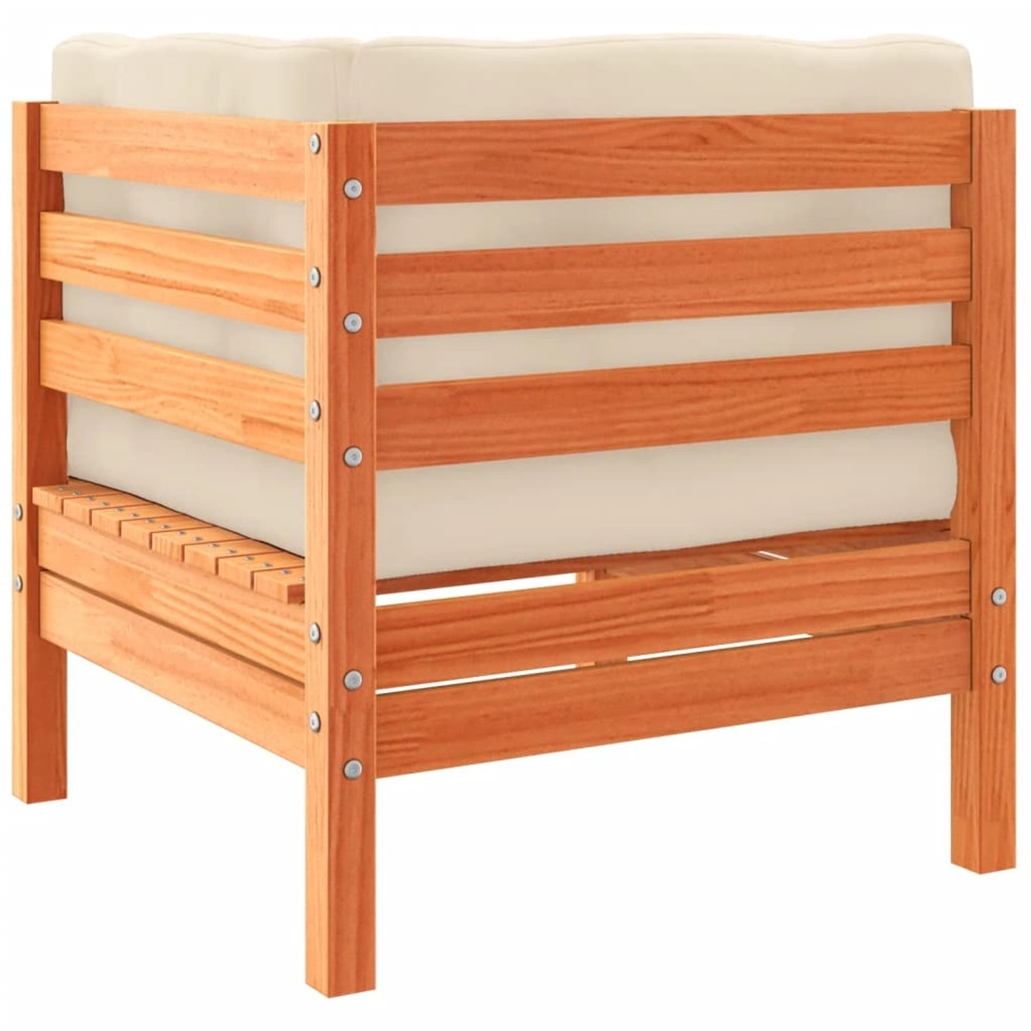 Gartenmöbel: Wachsbrauner vidaXL Hocker aus Kiefernholz mit cremeweißem Kissen.