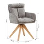 Homestyle4u 6er Set Polsterstuhl drehbar, grau, mit Holzfüßen und Maßangaben.