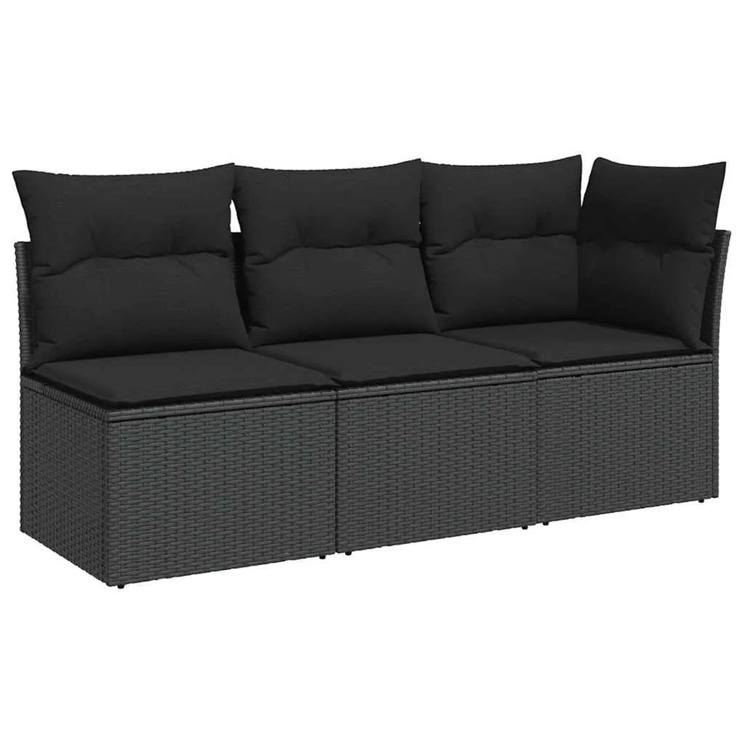 vidaXL Gartensofa mit Kissen 3-Sitzer Schwarz Poly Rattan 365987
