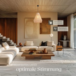 Tectake Pendelleuchte Suri im Boho-Stil aus Jutefaser, naturfarben, in Wohnraum.