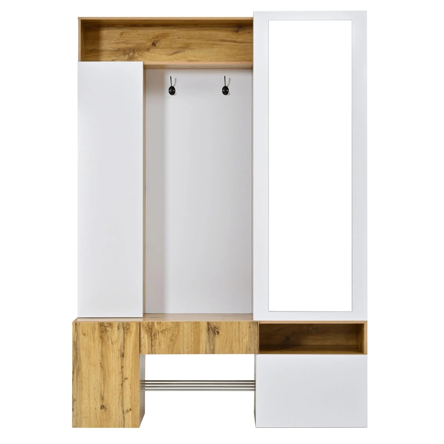 Merax Garderobenschrank mit Spiegel Schuhschrank Kleiderstange MDF
