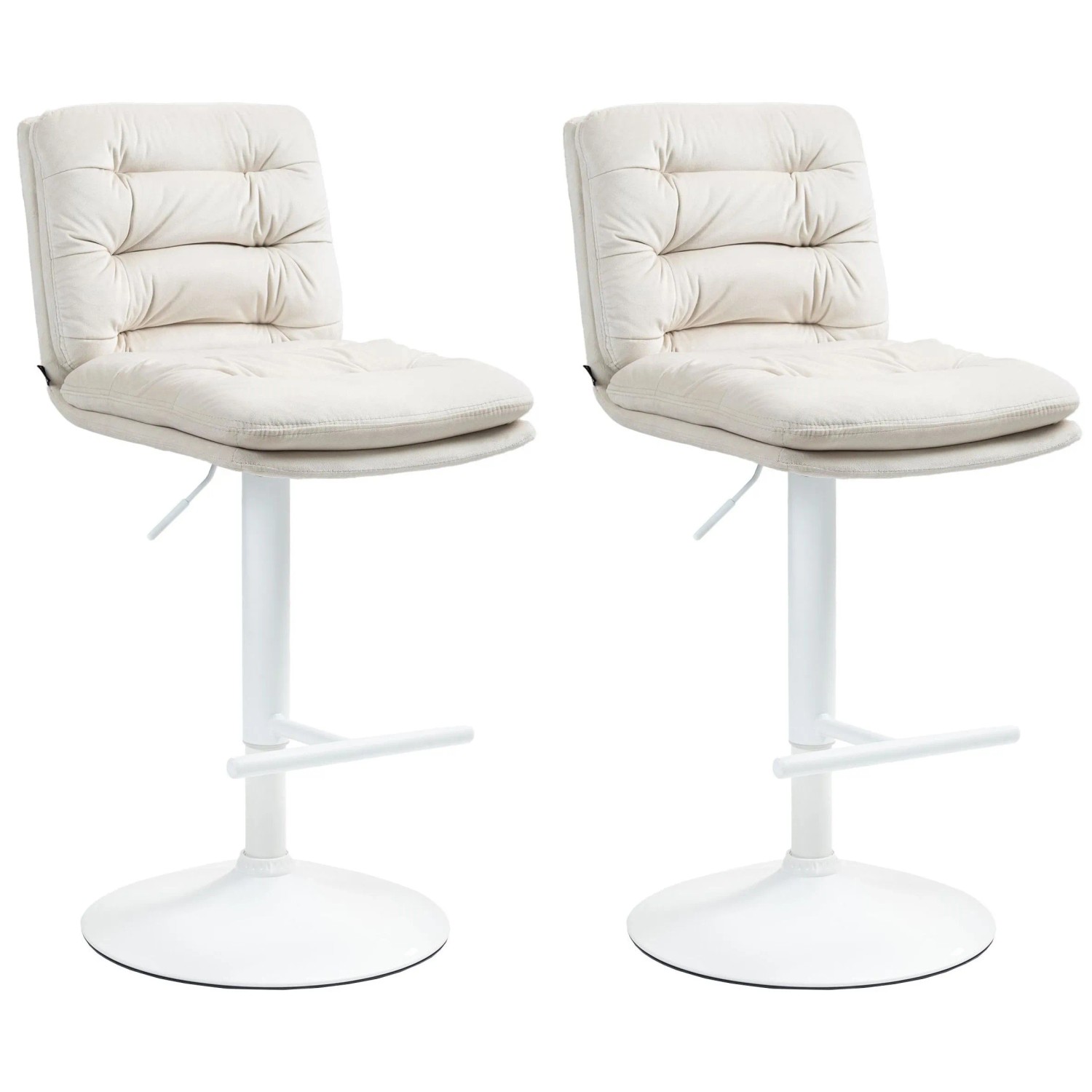 DELUKE Barhocker 2er Set TURIN Creme Samt Weiß Barstuhl Mit Lehne Tresenhocker Tresenstuhl