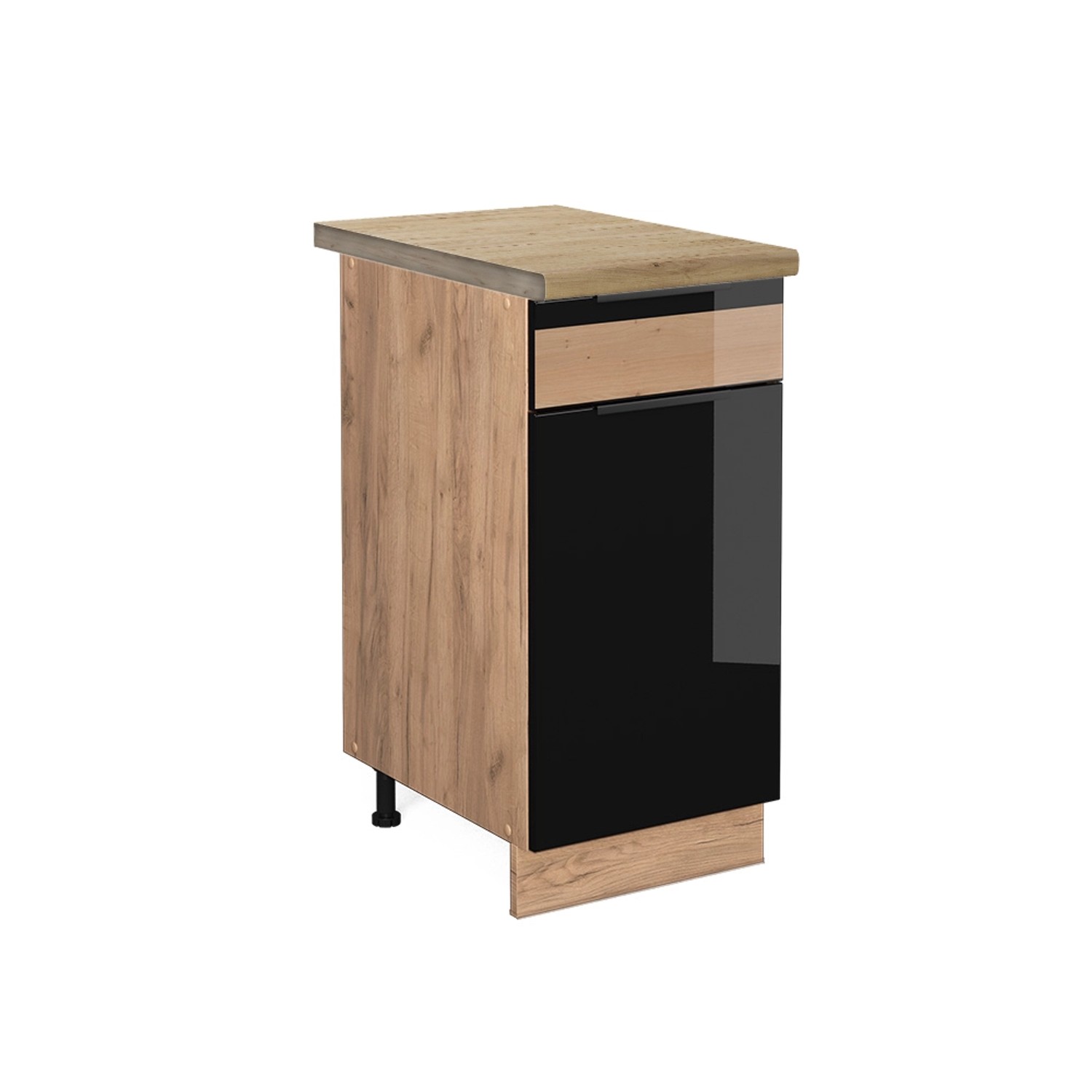 Vicco Küchenunterschrank Fame-Line Schwarz Eiche hochglanz/Goldkraft Eiche 40 cm AP Eiche