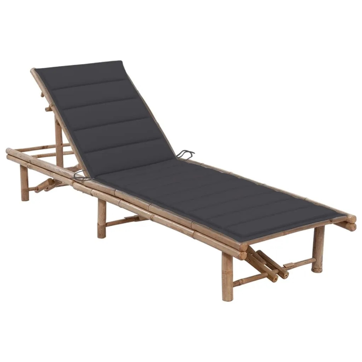 Furnicato Garten-sonnenliege Aus Bambus Mit Auflage 200 X 65 X  30-87  Cm Anthrazit