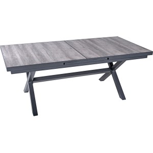 Ausziehbarer, dunkelgrauer Gartentisch von Garden Pleasure, 100x260 cm. Rechteckiger Tisch mit Aluminiumgestell.