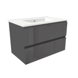Anthrazit Hochglanz Badmöbel Waschtisch 80cm mit Keramik Waschbecken und grifflosen Unterschrank, 2 Schubladen.