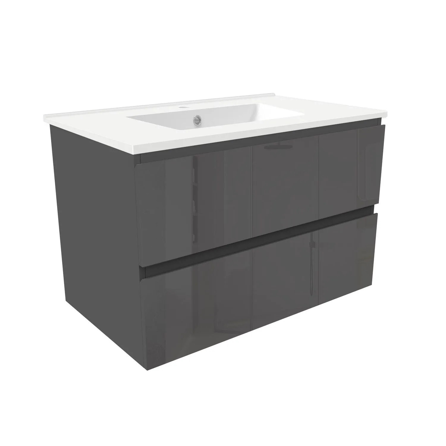 Duschparadies Waschtisch 2 tlg. Zwenia Keramik Waschbecken mit Unterschrank 80cm Hochglanz Anthrazit