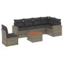 Graue 7-tlg. vidaXL Garten-Sofagarnitur aus Polyrattan mit Kissen und Tisch.