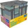 Rotho Stapelbox Compact A3 70L Cappuccino, aus recyceltem Kunststoff, mit Rollen, gestapelt.