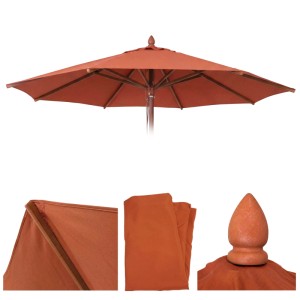 Terrakotta Ersatz-Bezug für runden Holz-Sonnenschirm Ø4m. Polyester, wasserabweisend, UV-Schutz, mit Luftzirkulationshaube.