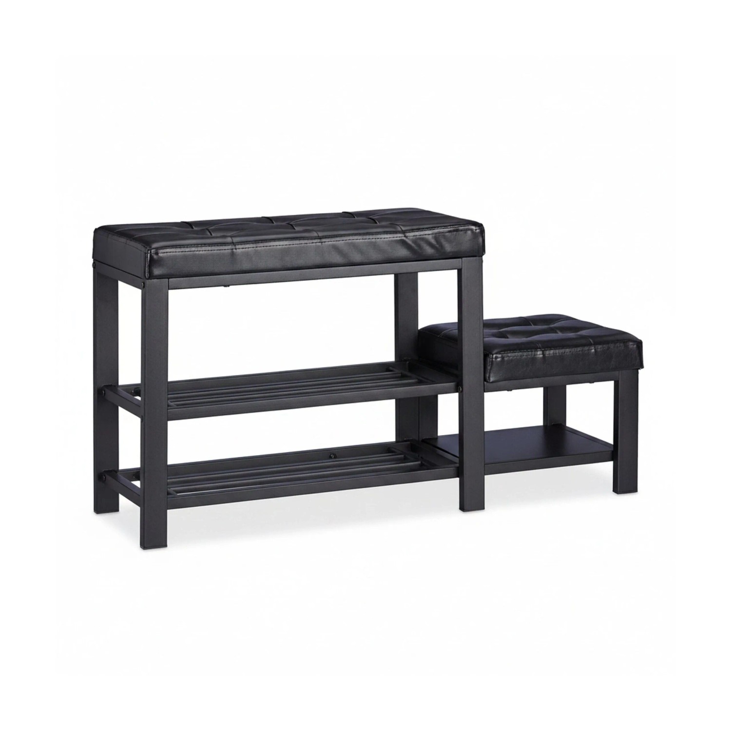 Relaxdays Schuhbank mit Hocker Kunstleder Metall MDF Schwarz 2 Ebenen 90,5 cm x 50 cm x 30,5 cm 8,6 kg