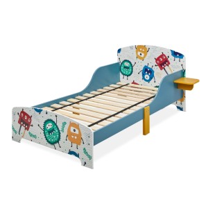 Relaxdays Kinderbett MDF Holz Kunststoff Bunt mit Ablage mit Rausfallschutz 60 cm x 94 cm x 143 cm 16 kg