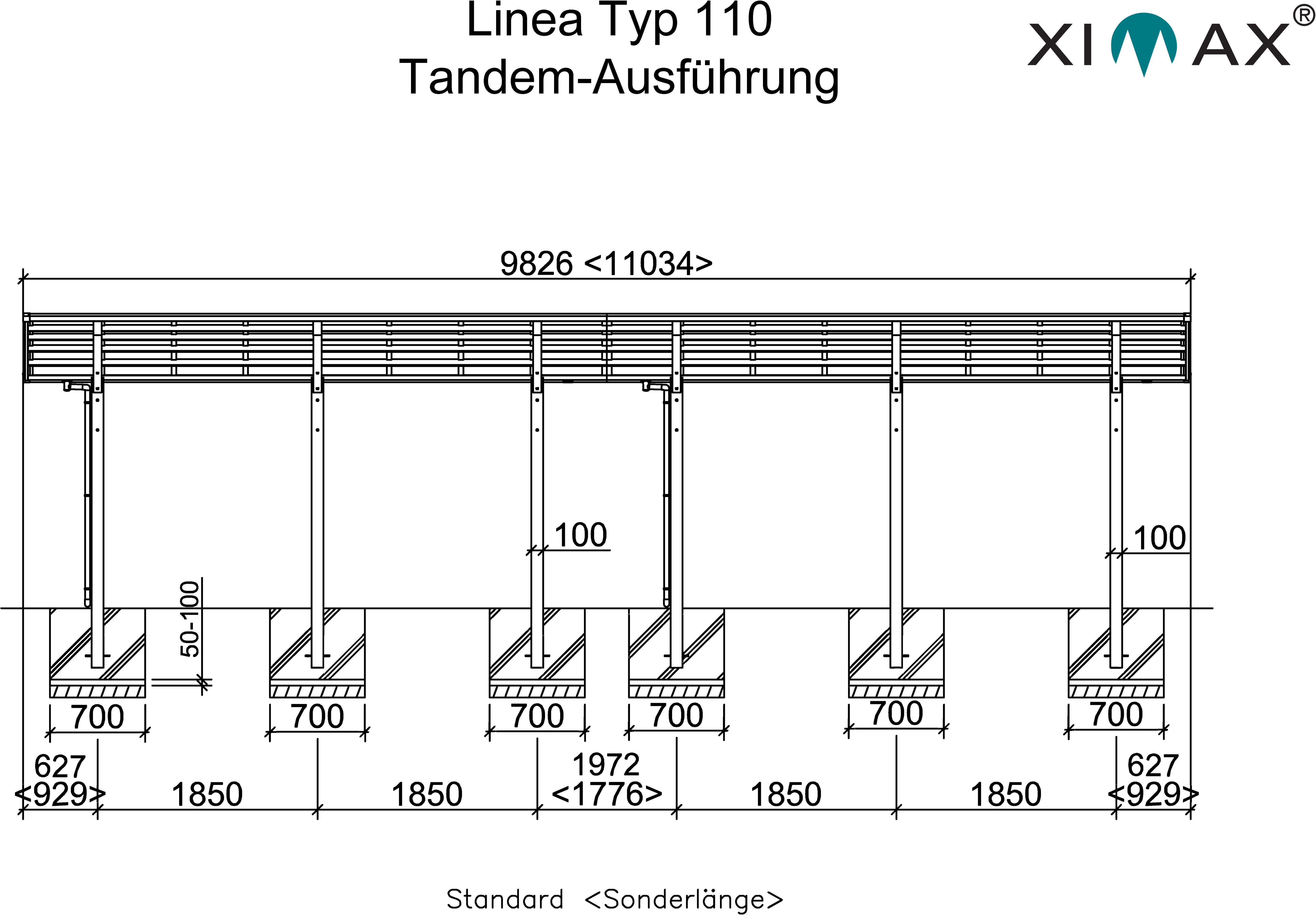 Alu Sonderfertigung 983cm 273 Linea 110 Doppelcarport x Schwarz Tandem Typ Ximax