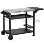 Outsunny Grillwagen aus Edelstahl und Metall, schwarz, 125 cm breit, mit Ablagen und Rädern.
