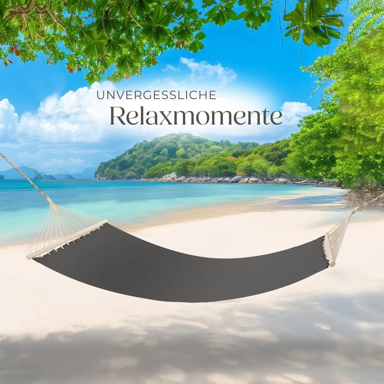 Tectake Hängematte Eden Mit Spreitzstäben  Für 2 Personen Strapazierfähiger Stoff  325 x 150 x 2 50 cm Dunkelgrau_7