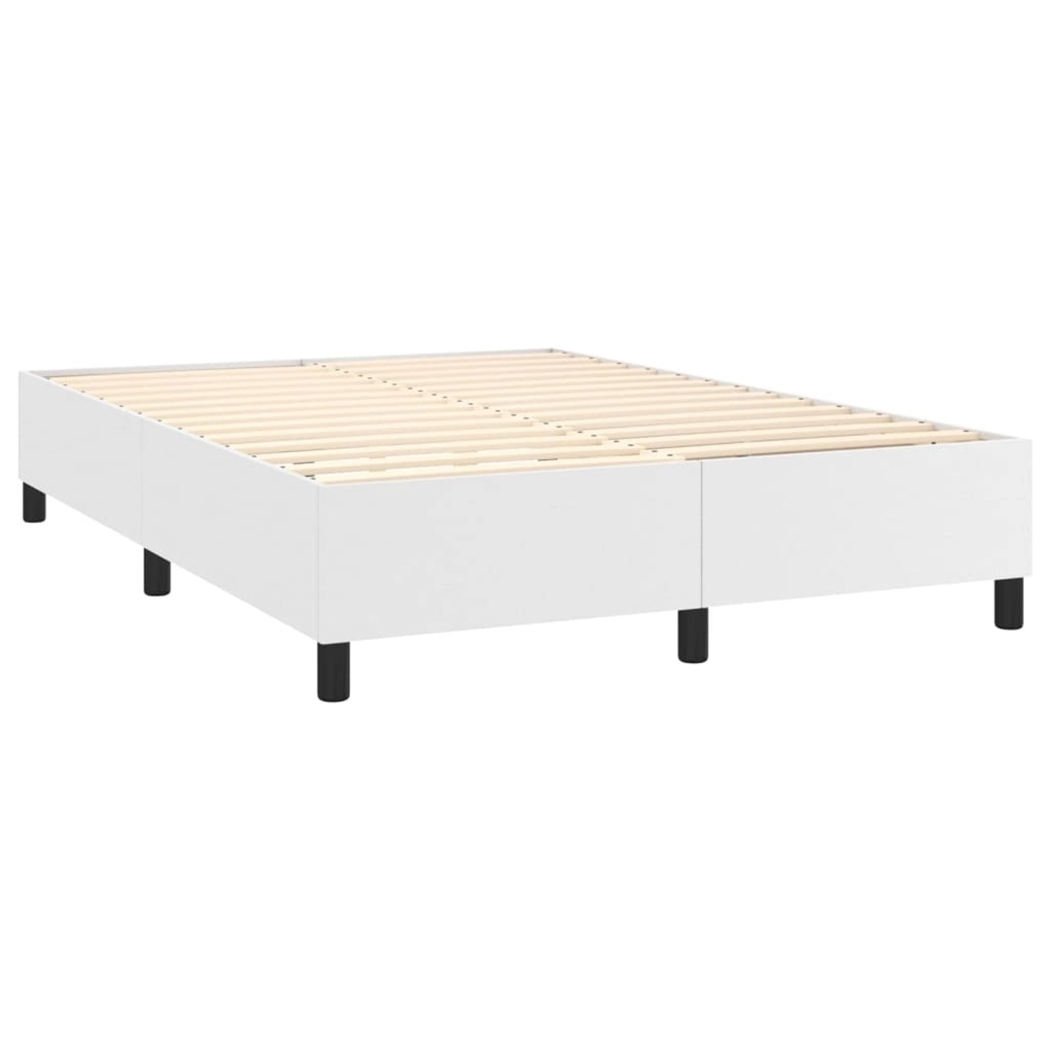 Weißes vidaXL Boxspringbett 140x190 cm mit Lattenrost und schwarzen Füßen.