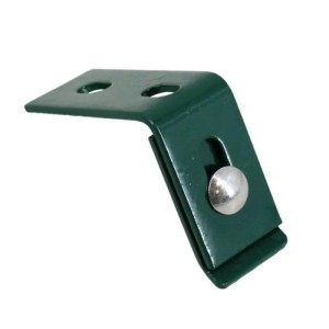 Grüner, L-förmiger Galaflor Wandanschlusswinkel aus pulverbeschichtetem Metall für Doppelstabmattenzäune, 100x70 mm, mit Schraube.